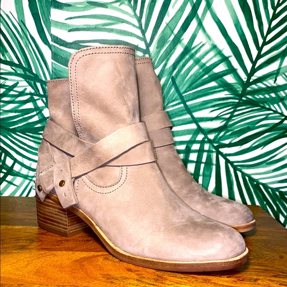UGG Blush Taupe Suede Harness Ankle Boots